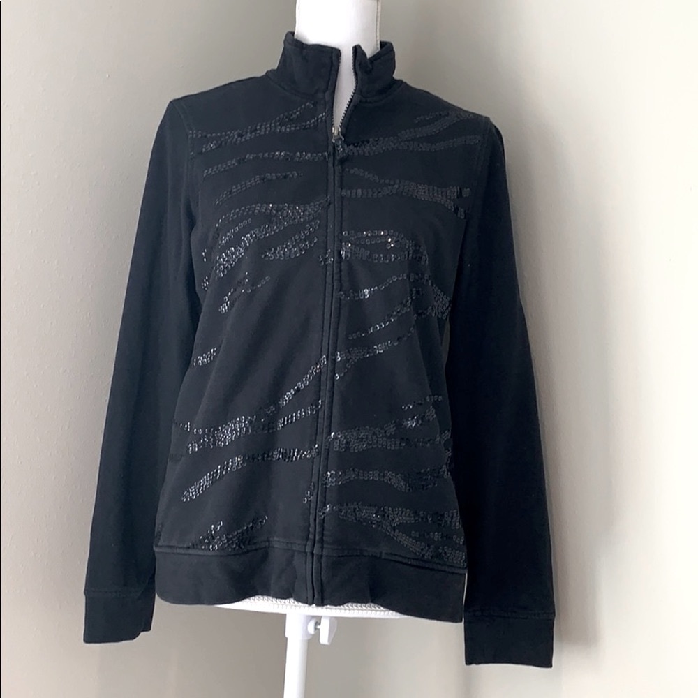 Zenergy by Chico's | Black Knit Sequin Jacket | Size 1 (8/10)